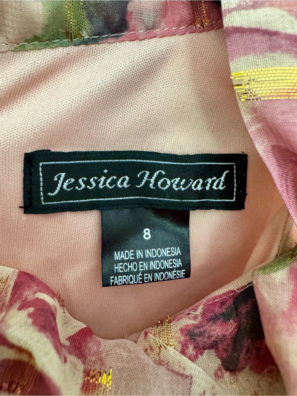 Jessica Howard Blush Floral Chiffon Halter Tie-Neck Midi Dress Metallic Size 8 - Picture 5 of 6